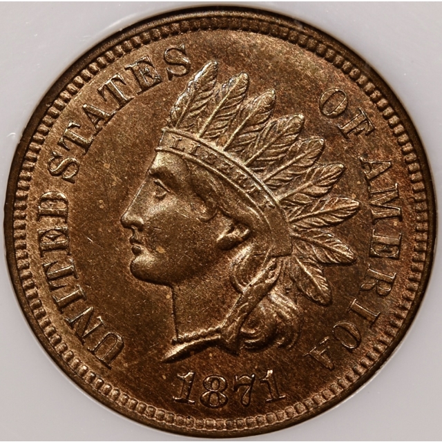 1871 Indian Cent NGC MS63 RB CAC, No Barcode Gen 4.0 Fatty