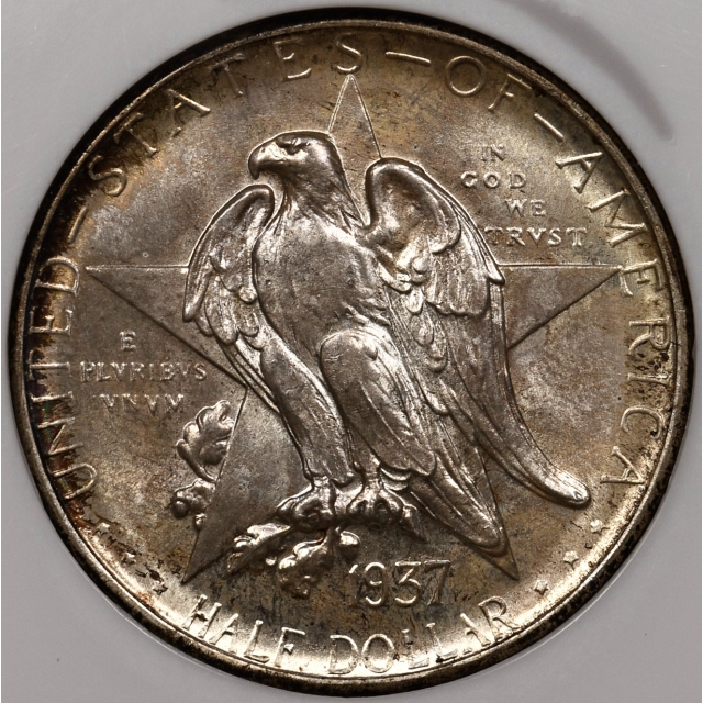 1937-D Texas Silver Commemorative NGC MS66 CAC, perfect No-Line Fatty
