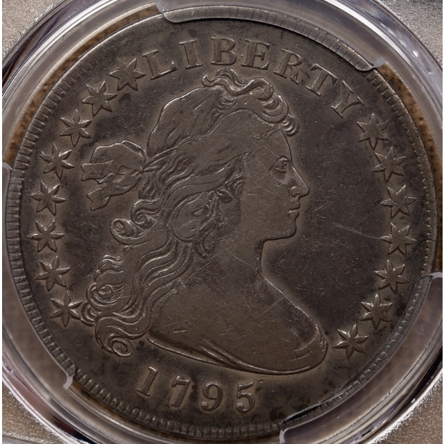 1795 B.14 BB.51 Off-Center Bust Draped Bust Dollar PCGS F15, PQ+