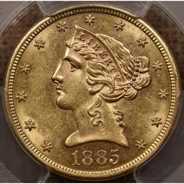 1885-S $5 Liberty Head Half Eagle PCGS AU58+ CAC
