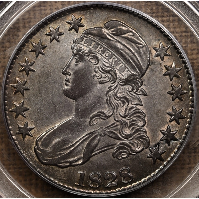 1828 O.121 Square 2, Small 8, Large Letters Capped Bust Half Dollar PCGS AU55 CAC