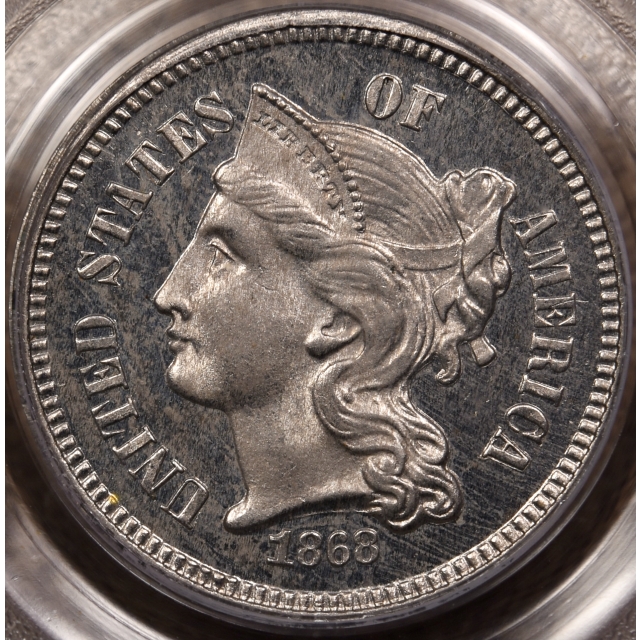 1868 Proof Three Cent Nickel PCGS PR64 OGH CAC