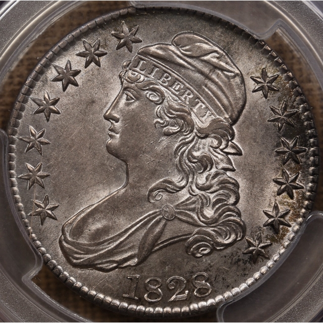 1828 O.119 Square 2, Small 8, Small Letters Capped Bust Half Dollar PCGS AU58 CAC