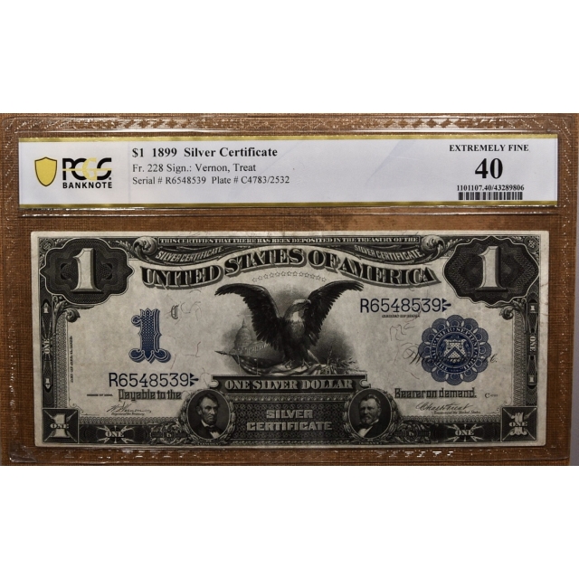 1899 $1 Black Eagle Silver Certificate Fr# 228 PCGS Banknote XF40