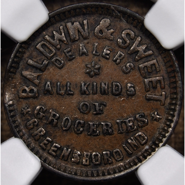 (1861-65) Civil War Store Card Greensboro, IN, Baldwin & Sweet, Grocer, F-365A-1a R6, NGC AU58 BN