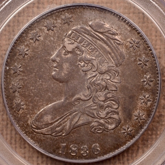 1836 O.110 Lettered Edge Capped Bust Half Dollar PCGS AU50 CAC OGH