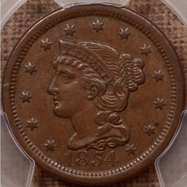 1854 N.20 Braided Hair Cent PCGS AU58