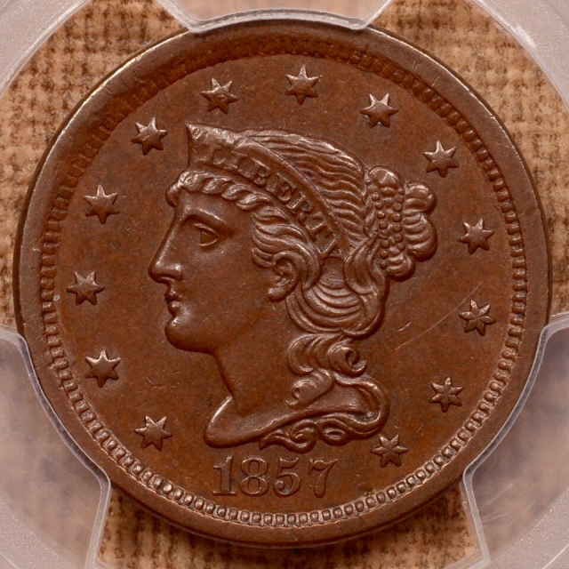 1857 Small Date Braided Hair Cent PCGS AU58 (CAC)