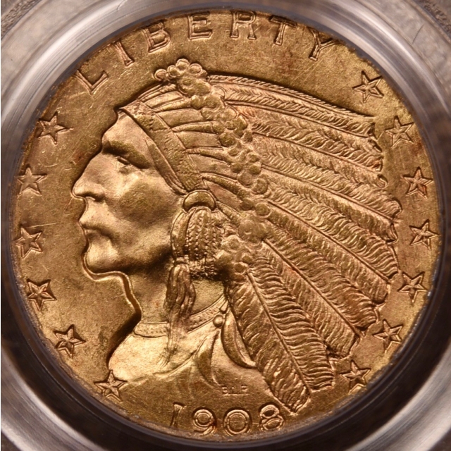 1908 $2.50 Quarter Eagle Indian Head PCGS MS64 CAC OGH