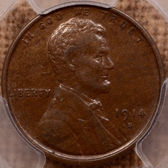 1914-S Lincoln Cent - Type 1 Wheat Reverse PCGS AU53BN